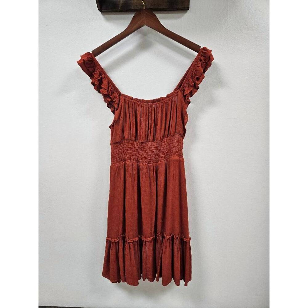 NEW JADE BY JANE women's smocked waist ruffle dress in rust